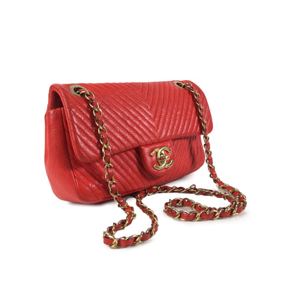 CHANEL Medium Wrinkled Calfskin Quilted Chevron Medallion Charm Surpique Flap Shoulder Bag