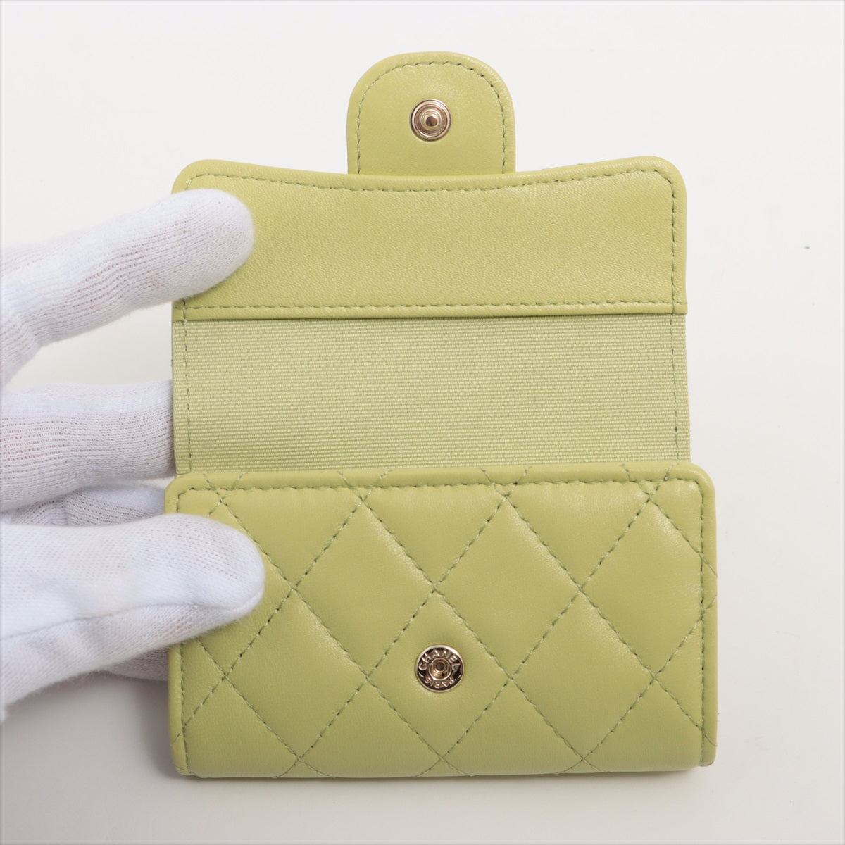 Chanel Lambskin 4 Ring Light Green Keyholder Microchipped