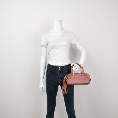 CHANEL Calfskin Leather Tassel Small Pink Bowler Bag