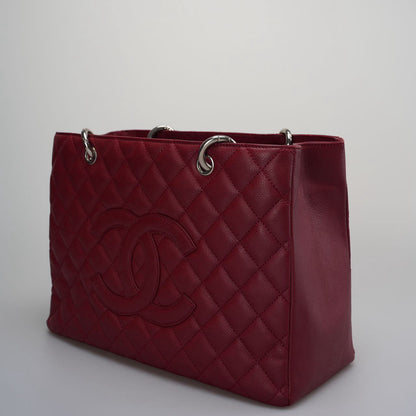 Chanel Burgundy gst Grand Shopping Tote Bag in caviar Leather with  Silver Hardware