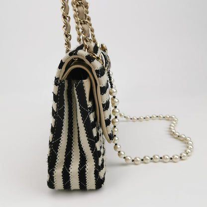 Chanel Black/White Striped Medium Jersey Coco Sailor Pearl Classic Flap Bag