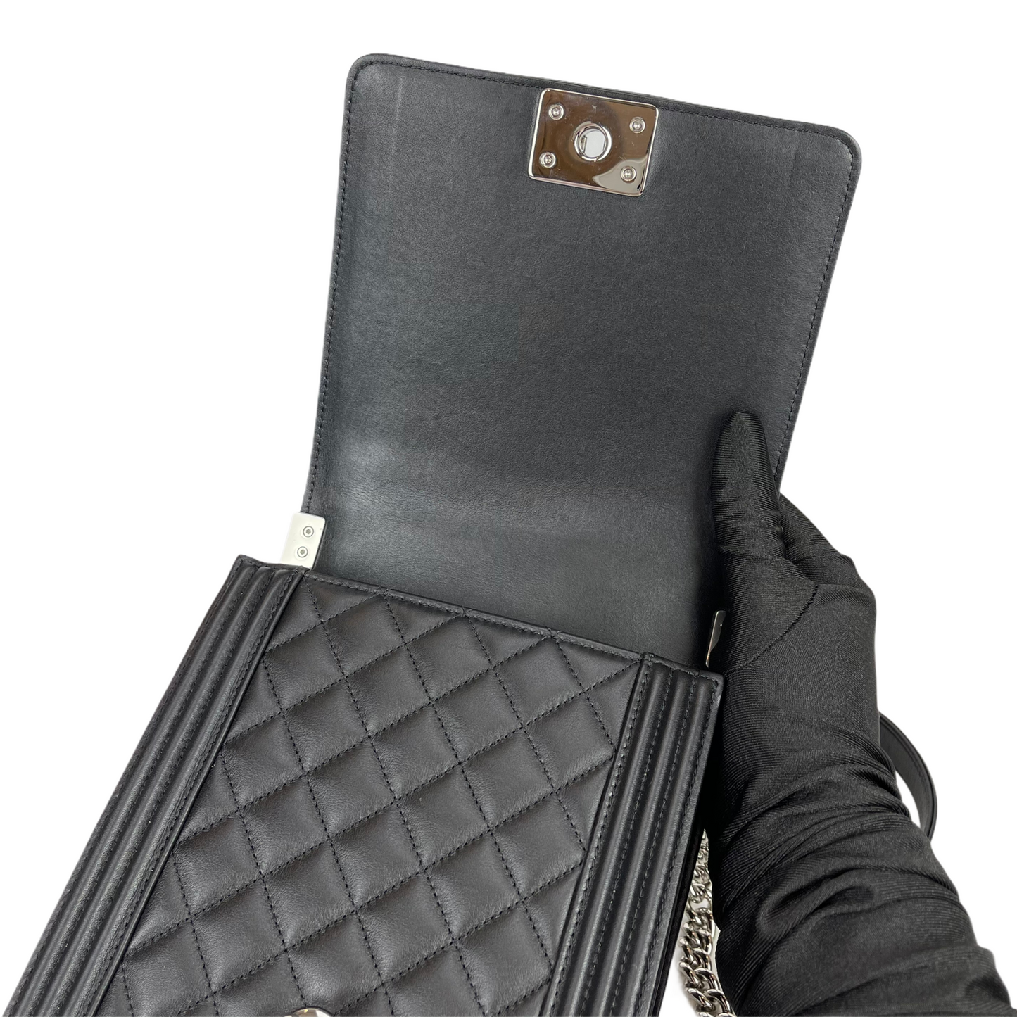 Vertical North South Boy Flap Bag in Black SHW