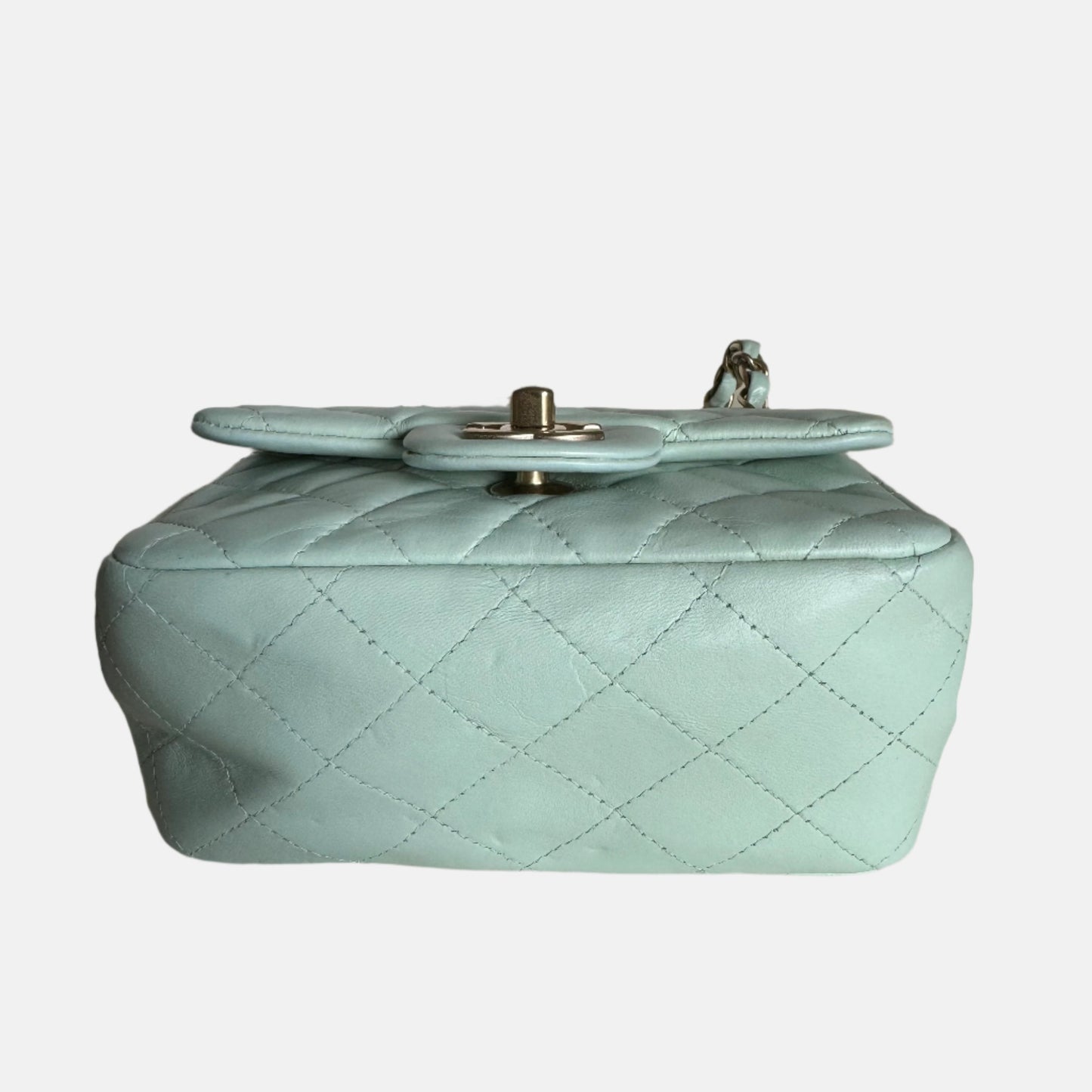 Chanel Classic Flap Mini Square Baby Mint Blue Lambskin Crossbody Bag, 2014