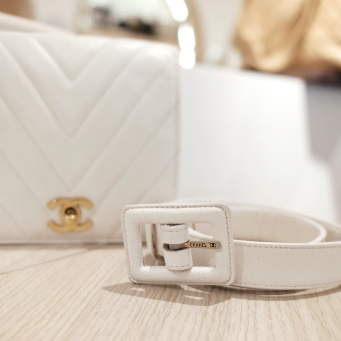 Chanel vintage v shape cowhide belt bag