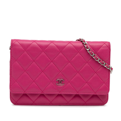 Pink Chanel Classic Lambskin Wallet on Chain Crossbody Bag