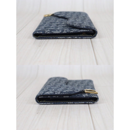Rank A ｜ Dior Trotter Saddle Tri-fold Long Wallet Jacquard Leather Navy｜23080913