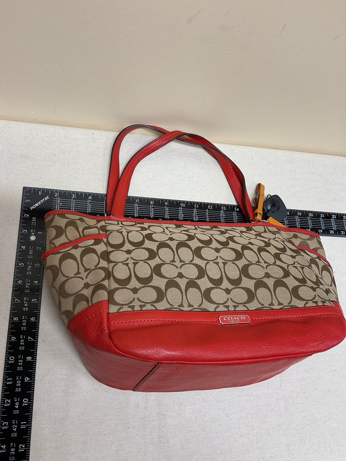 Handbag Designer By Coach In Brown & Orange, Size:Medium