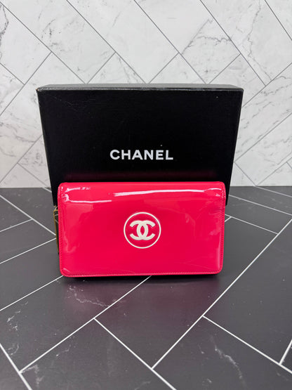 Chanel Pink Patent Leather Long Wallet