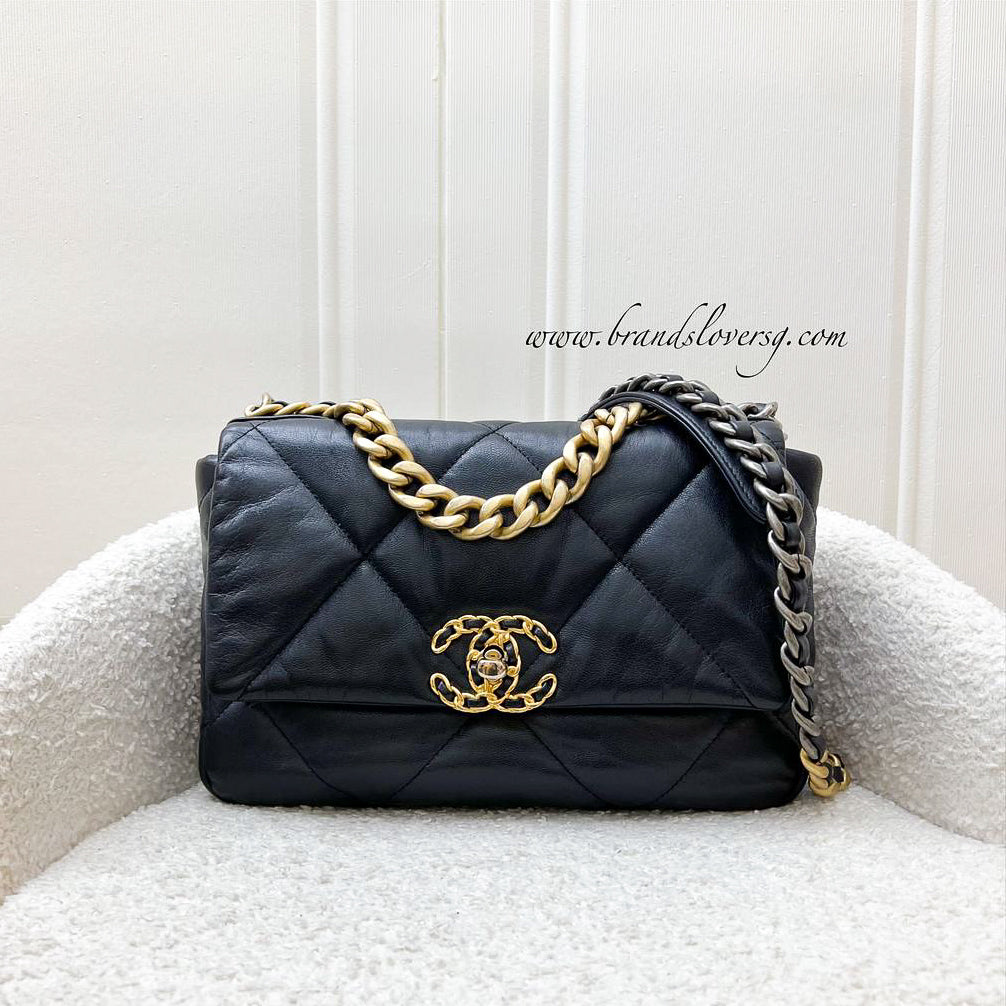 Chanel 19 Small Flap in Black Goatskin and 3-tone HW (Model: AS1160)