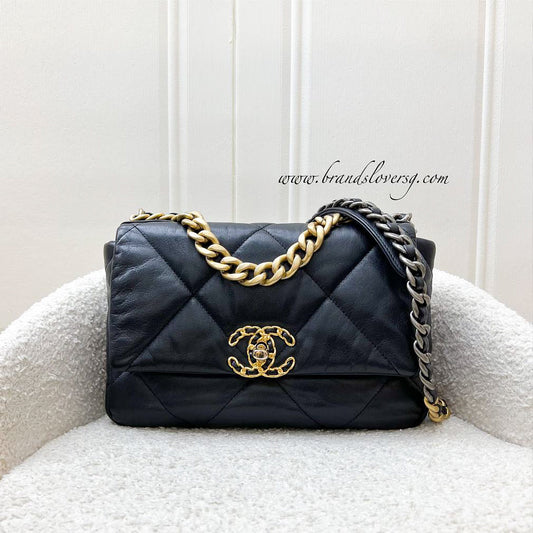 Chanel 19 Small Flap in Black Goatskin and 3-tone HW (Model: AS1160)
