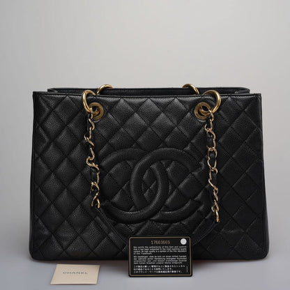Chanel Medium Grand Shopping Tote Black GST Bag in caviar Leather with Gold Hardware from 2013