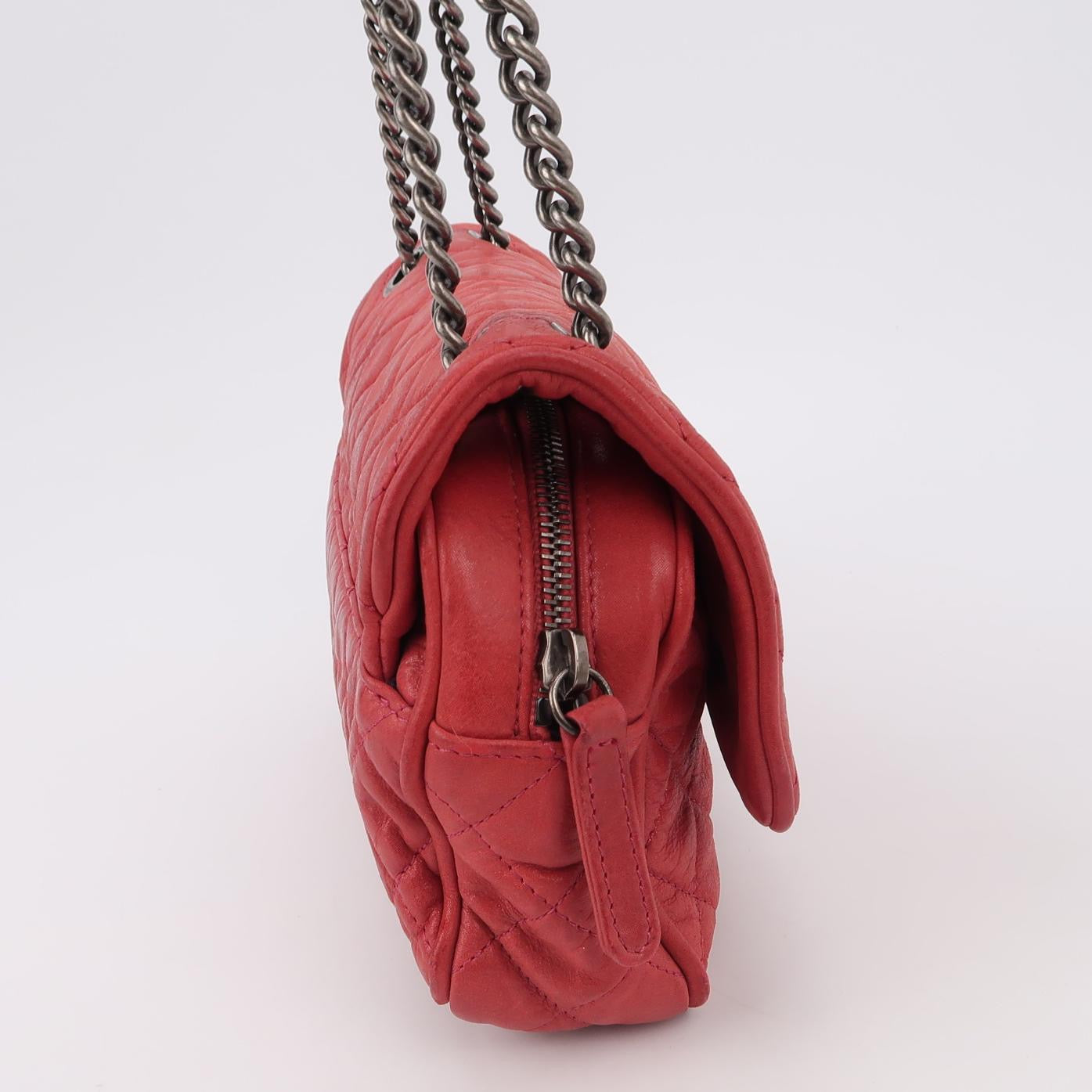 Chanel Shiva Flap Bag Distressed Pink Aged Calfskin Leather Antiqued Silver Hardware