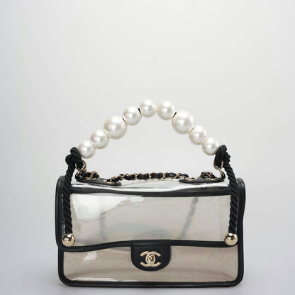 Chanel Sand By The Sea timeless Flap Bag With Pearl Strap in medium size