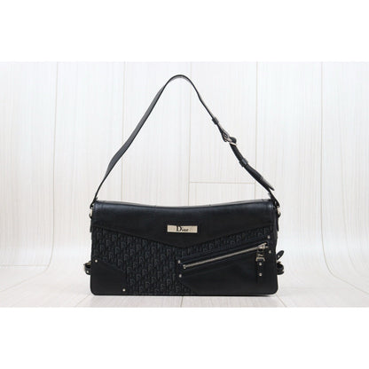 Very Good ( Rank A) ｜   Dior Trotter Punk Calf Skin Canvas Shoulder Bag Black  ｜25022708