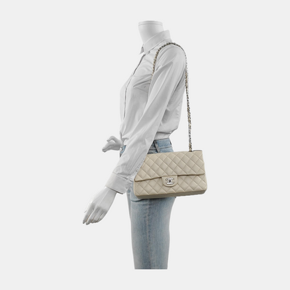 Chanel Classic Flap Medium White Caviar Leather Silver Hardware