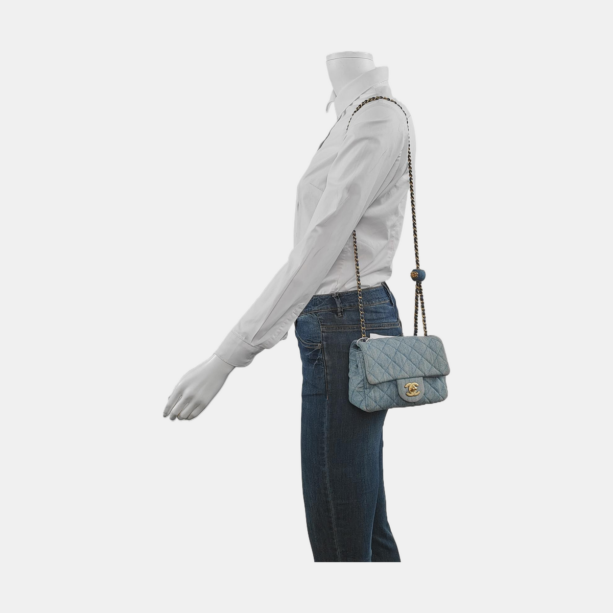 Chanel Classic Flap Mini Square Blue Denim Jeans Gold Hardware Microchip