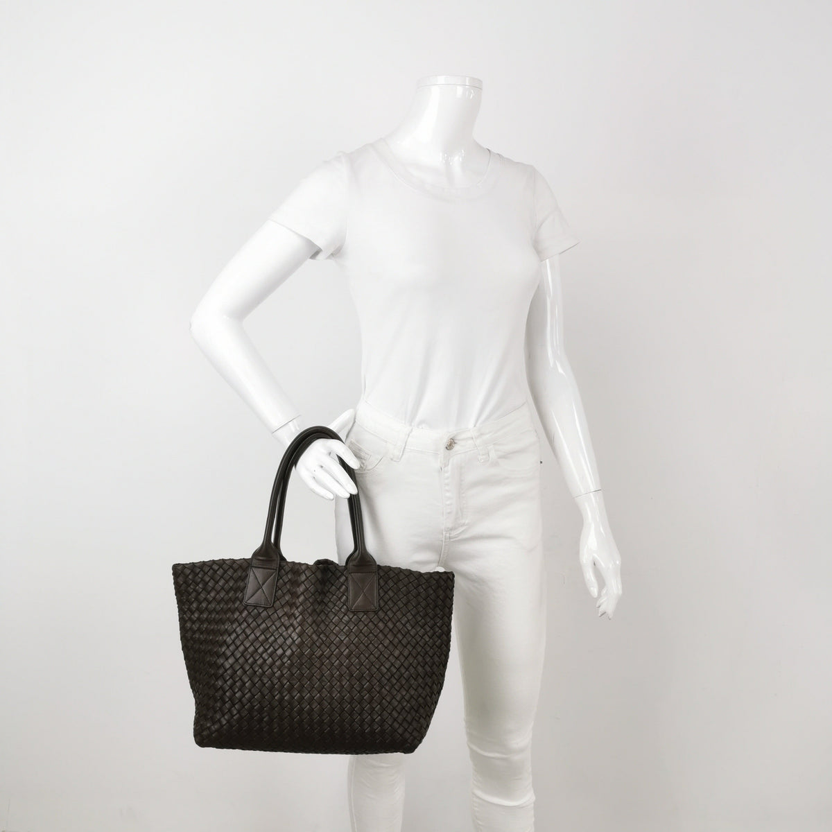 Bottega Veneta Cabat Small Dark Chocolate Brown Intreccio Leather Tote Bag