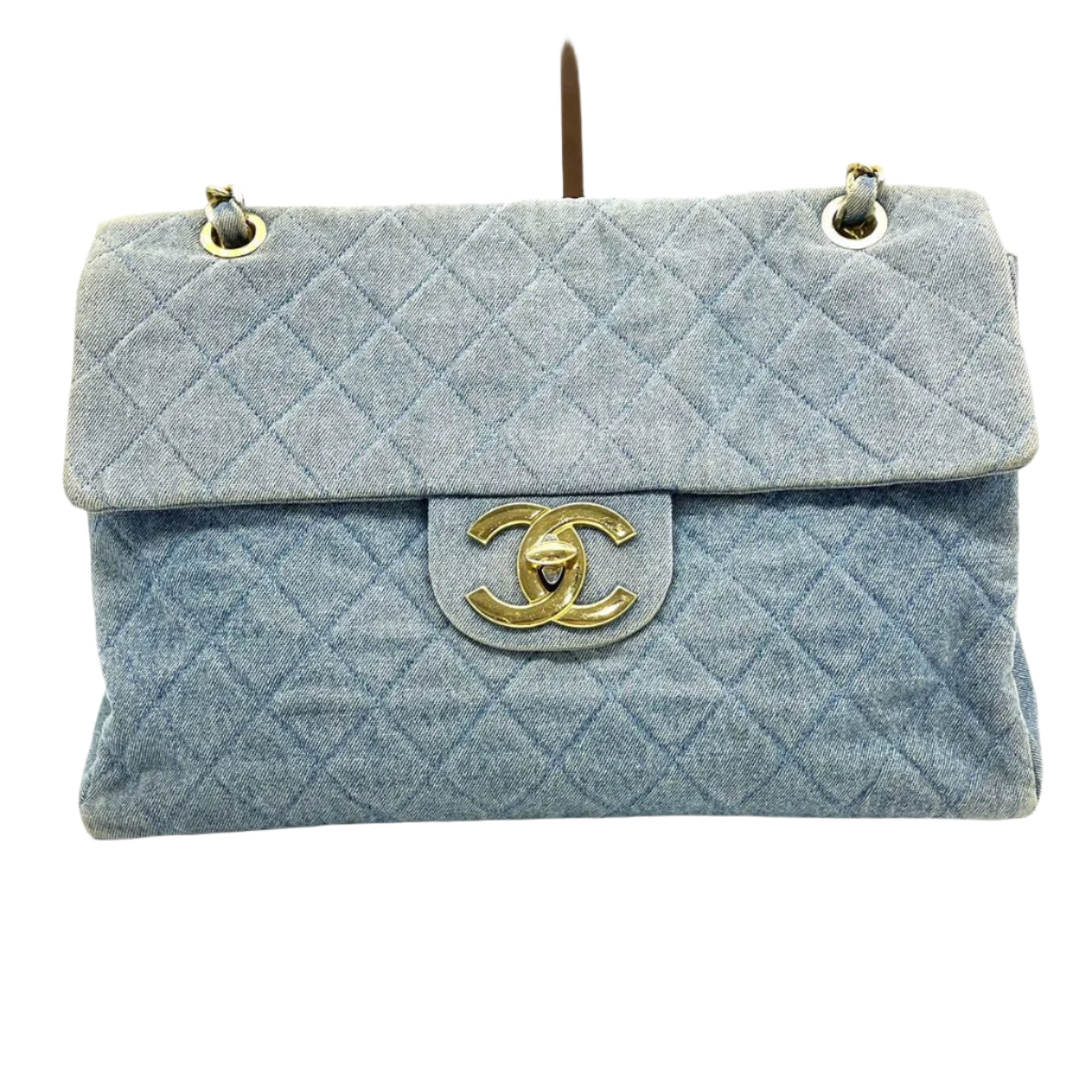 Chanel Vintage Classic Maxi 34 Flap Blue Jeans Denim Giant CC 24 Gold Hardware