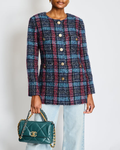 Chanel Navy Paris/Hamburg 2018 Métiers d'art Lesage Tweed Collarless Jacket Size FR 42 (UK 14)