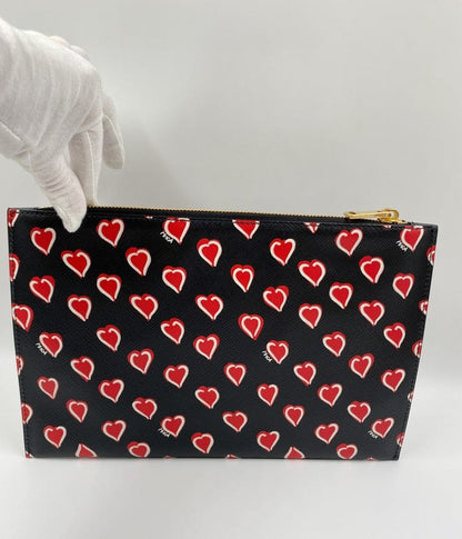 Prada Saffiano Leather Heart Print Clutch Bag