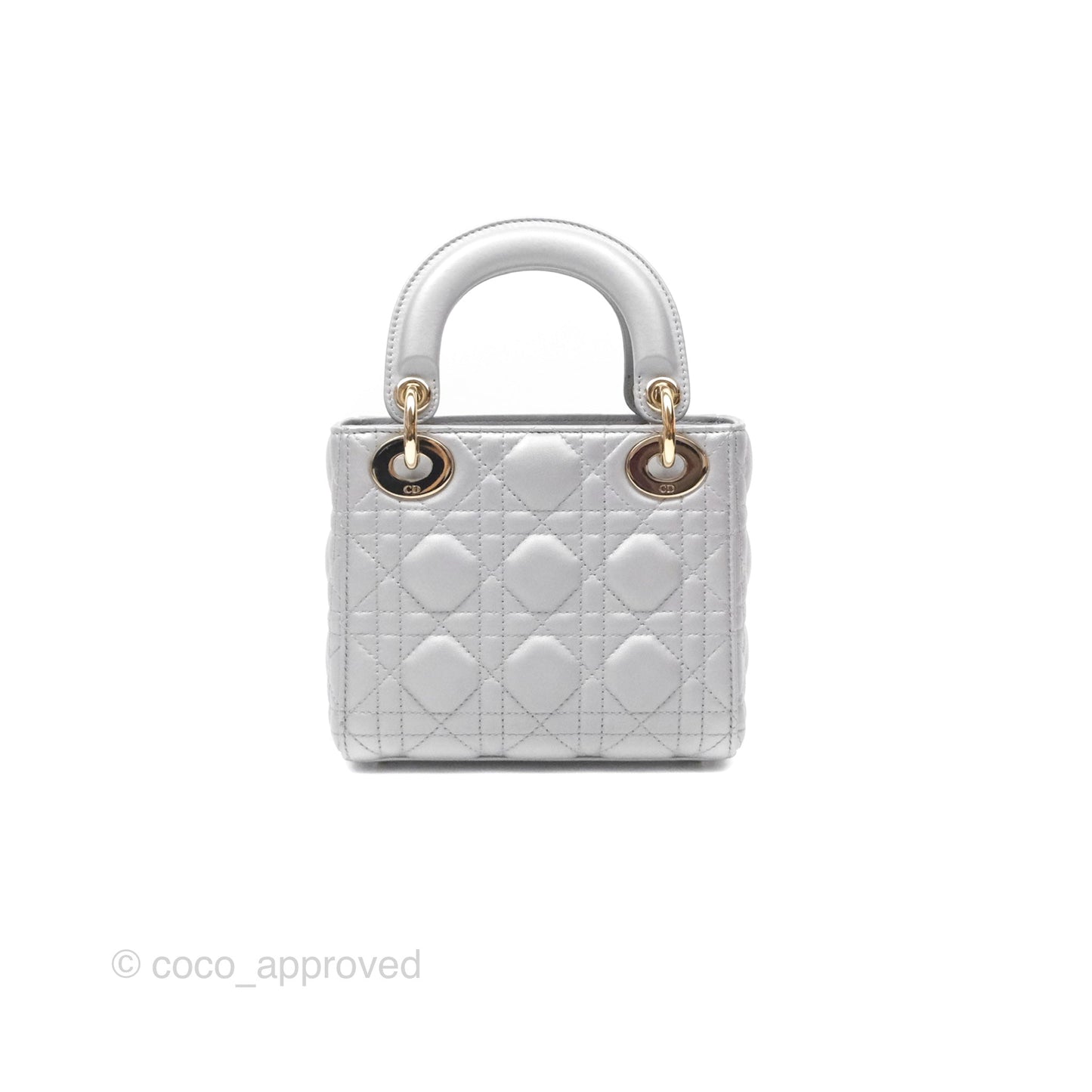 Christian Dior Mini Lady Dior Iridescent Grey Lambskin Cannage Gold Hardware