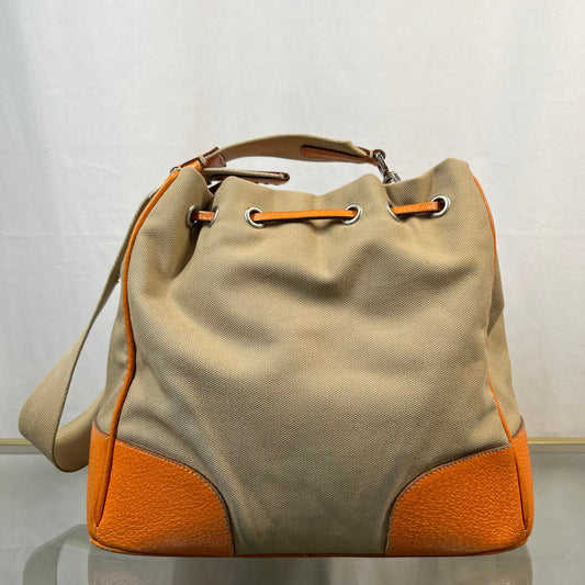 Prada Leather & Canvas Drawstring Orange Bucket Bags TS3776