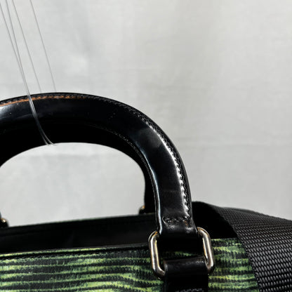 Prada Black Green Striped Nylon Two-Way Tote Bags