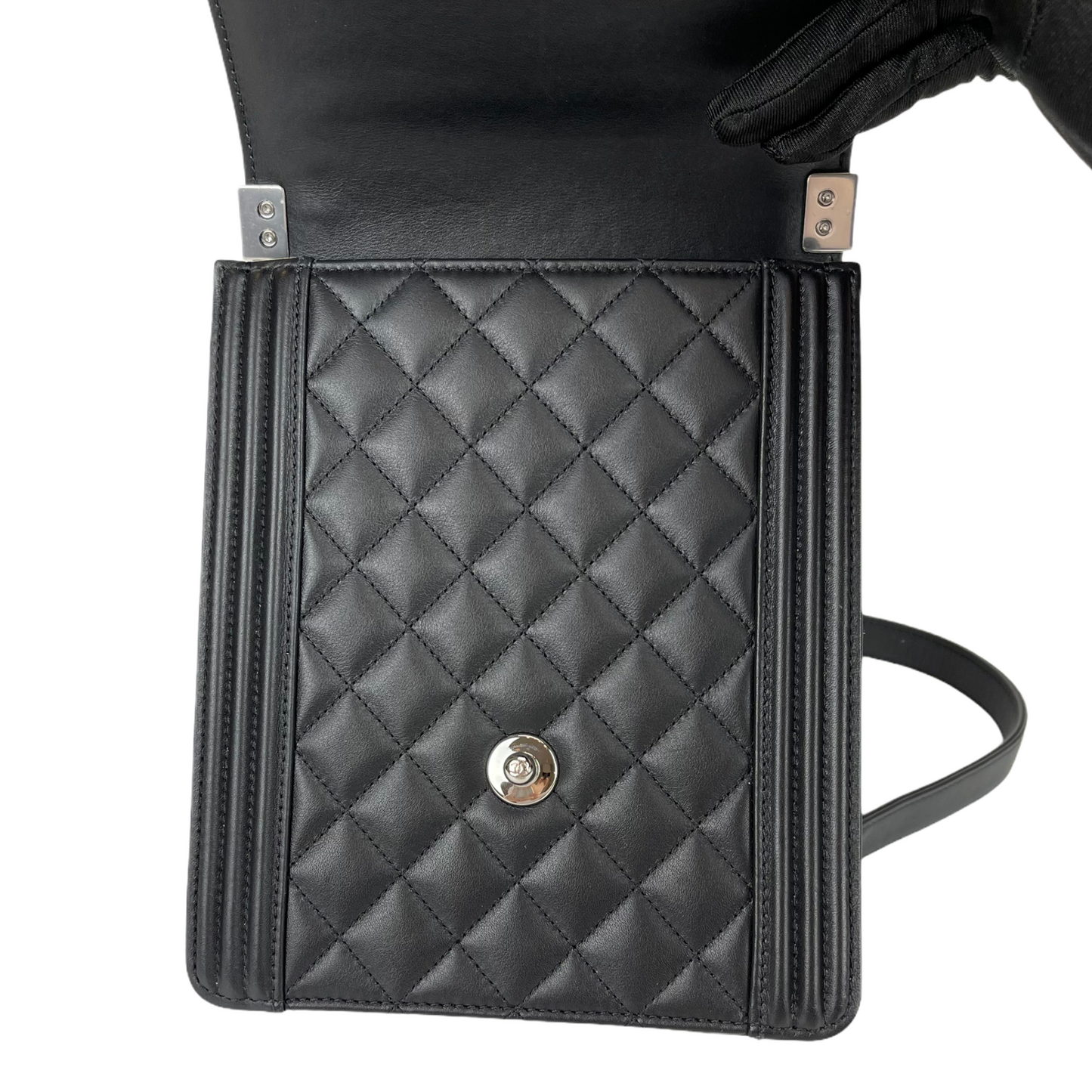Vertical North South Boy Flap Bag in Black SHW