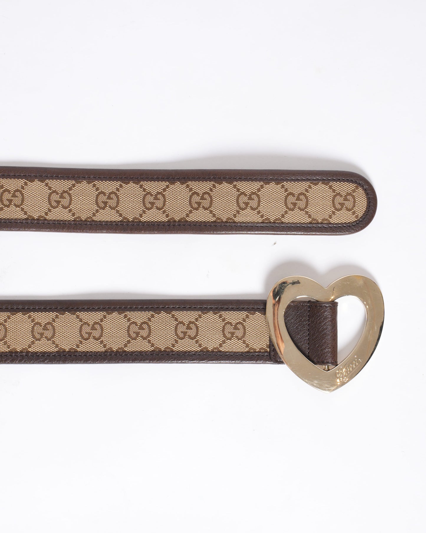 Gucci Beige GG Canvas and Leather Heart Buckle Belt