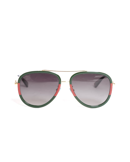 Gucci Red & Green Web Aviator Sunglasses