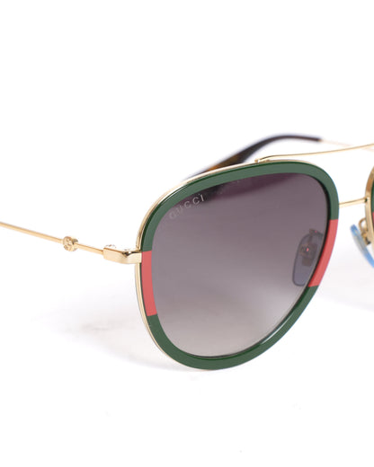 Gucci Red & Green Web Aviator Sunglasses