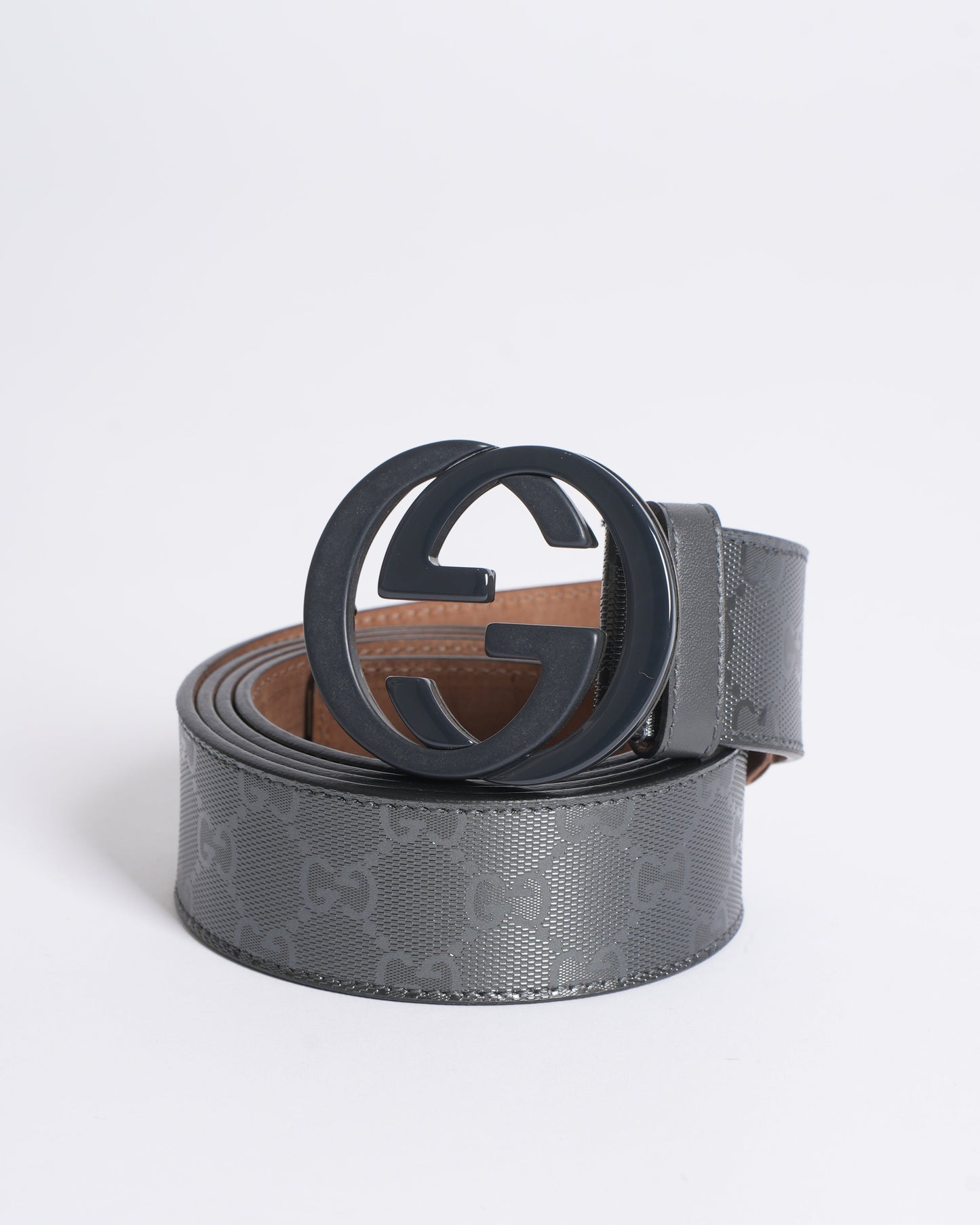New Gucci Men's Logo Belt In Grey