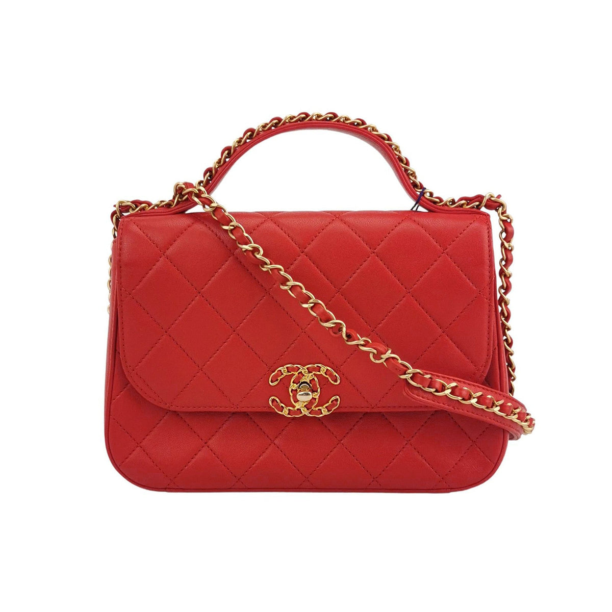 Chanel Chain Infinity Top Handle Caviar Leather Flap Satchel Red