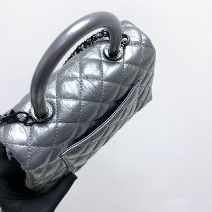 Quilted Mini Coco Handle Flap Silver