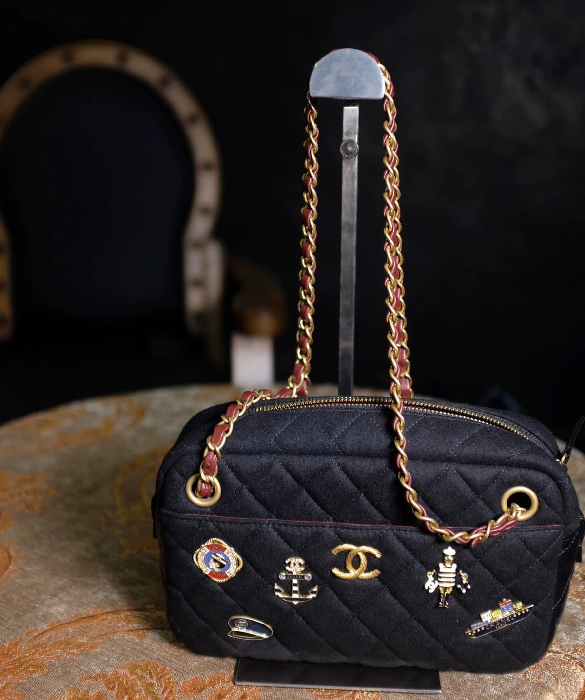 Chanel Métiers d'Art Paris-Hamburg 2018 Wool Nautical Charms Camera Bag Dark Navy