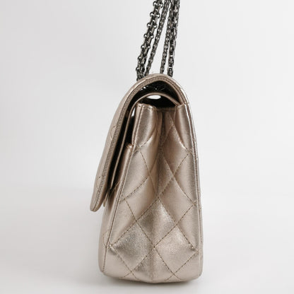 Chanel 2.55 Flap Bag Maxi Rose Gold Iridescent Lambskin Leather Silver Hardware