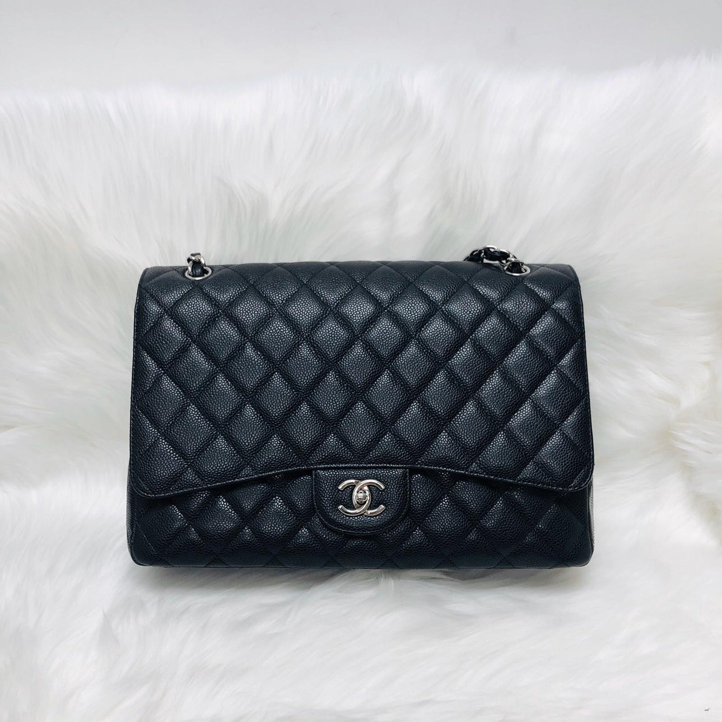 Classic Single Flap Maxi in Black Caviar Leather with SHW
