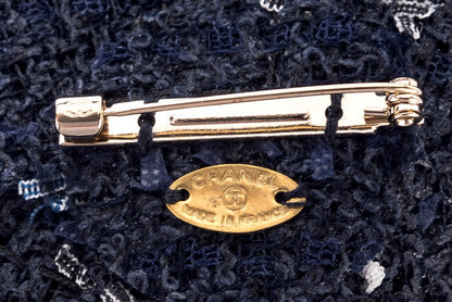 Chanel Camellia Brooch in Blue X White Tweed, no Box