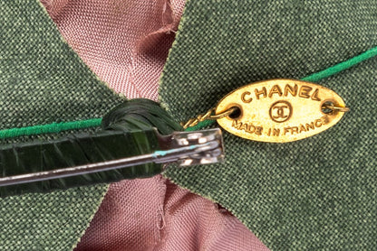 Chanel Camellia Brooch Light Pink with Green Leaf