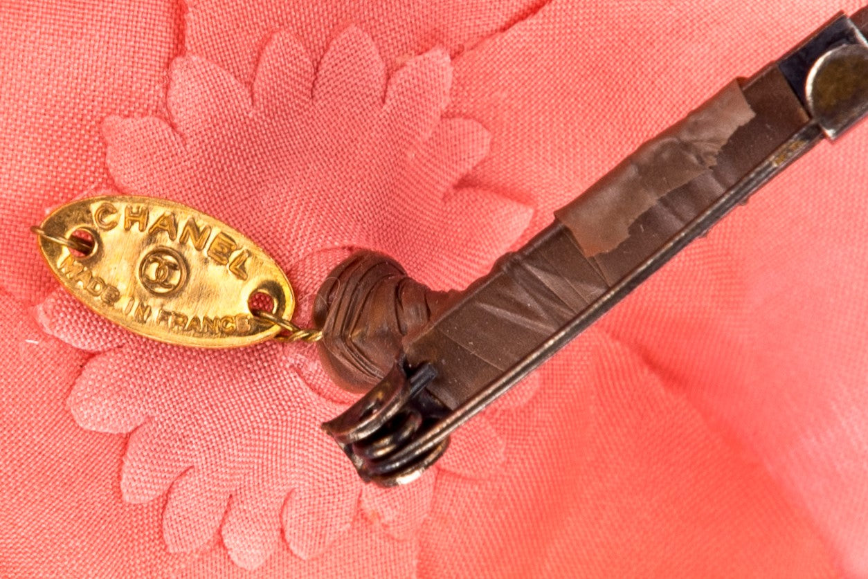 Chanel Camellia Brooch Peach Color Fabric, no Box