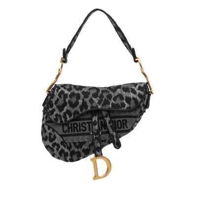 Mizza Embroidered Canvas Leopard Saddle Bag