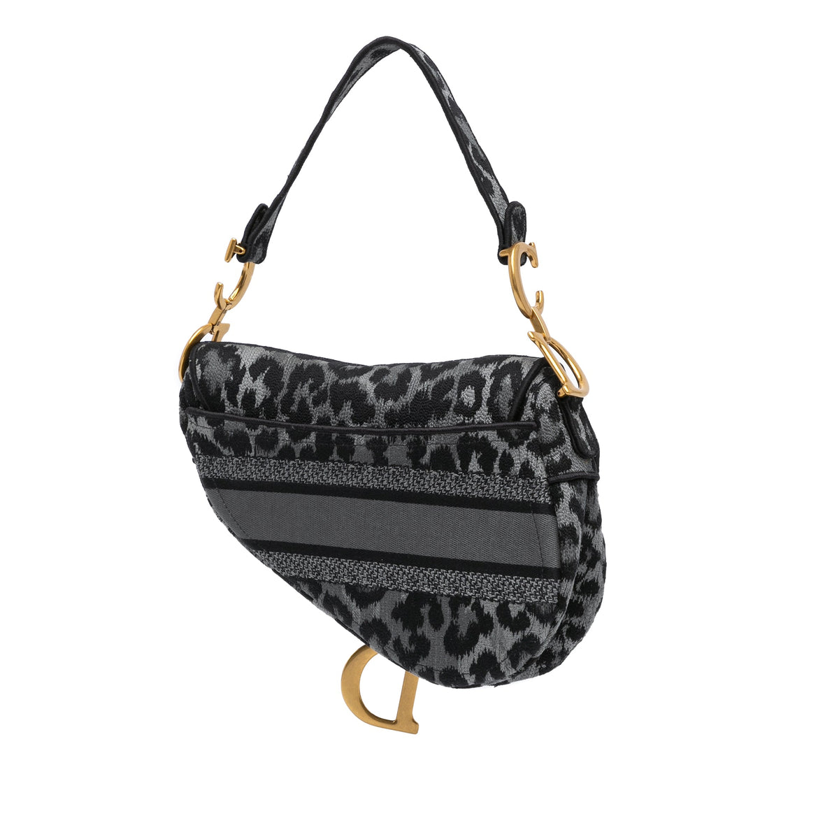 Mizza Embroidered Canvas Leopard Saddle Bag