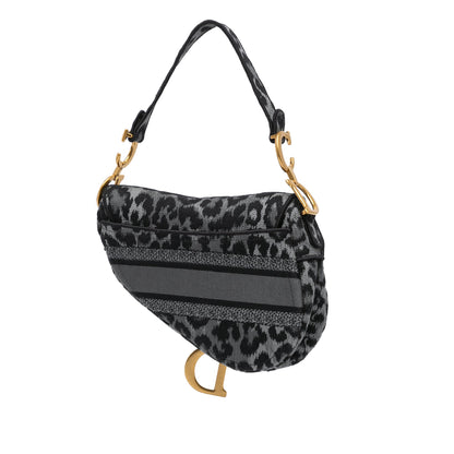 Mizza Embroidered Canvas Leopard Saddle Bag