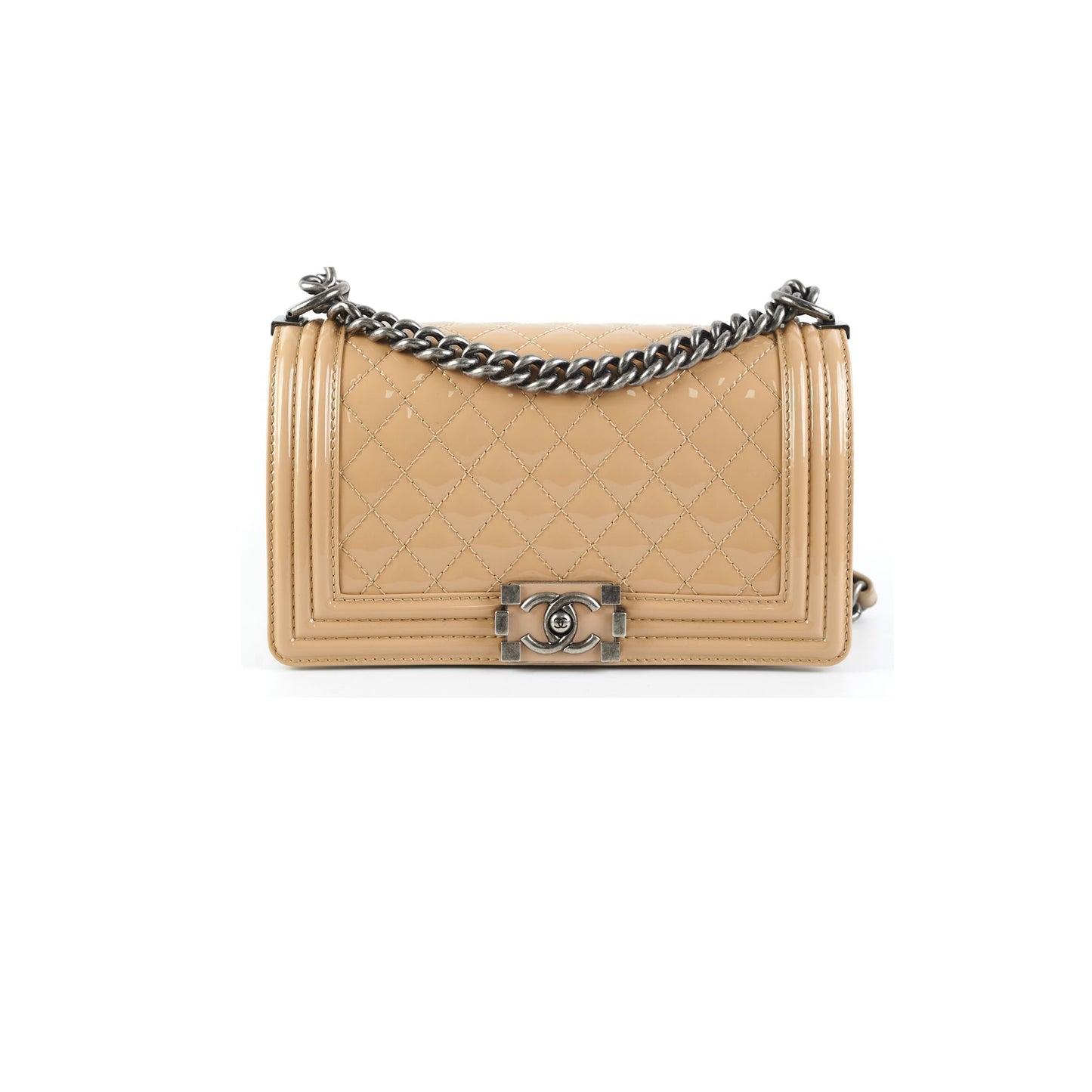 Chanel Old Medium Boy Patent Leather Beige