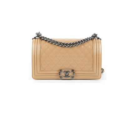Chanel Old Medium Boy Patent Leather Beige