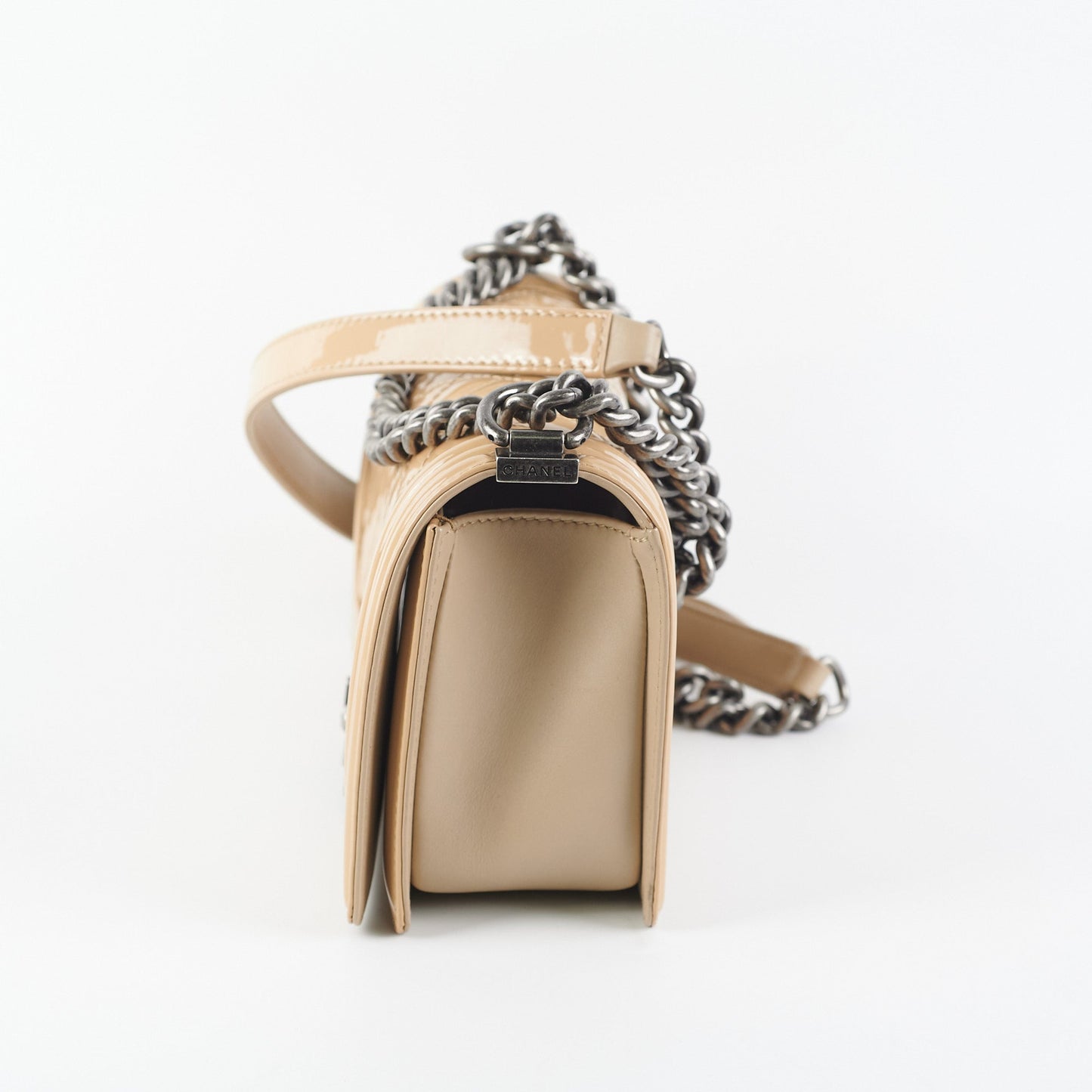 Chanel Old Medium Boy Patent Leather Beige