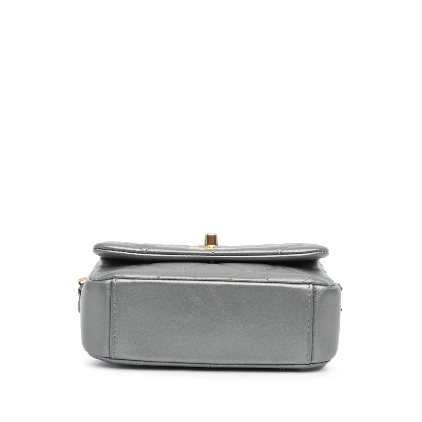 Silver Chanel Mini Quilted Lambskin Side Note Flap Crossbody Bag
