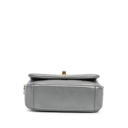 Silver Chanel Mini Quilted Lambskin Side Note Flap Crossbody Bag