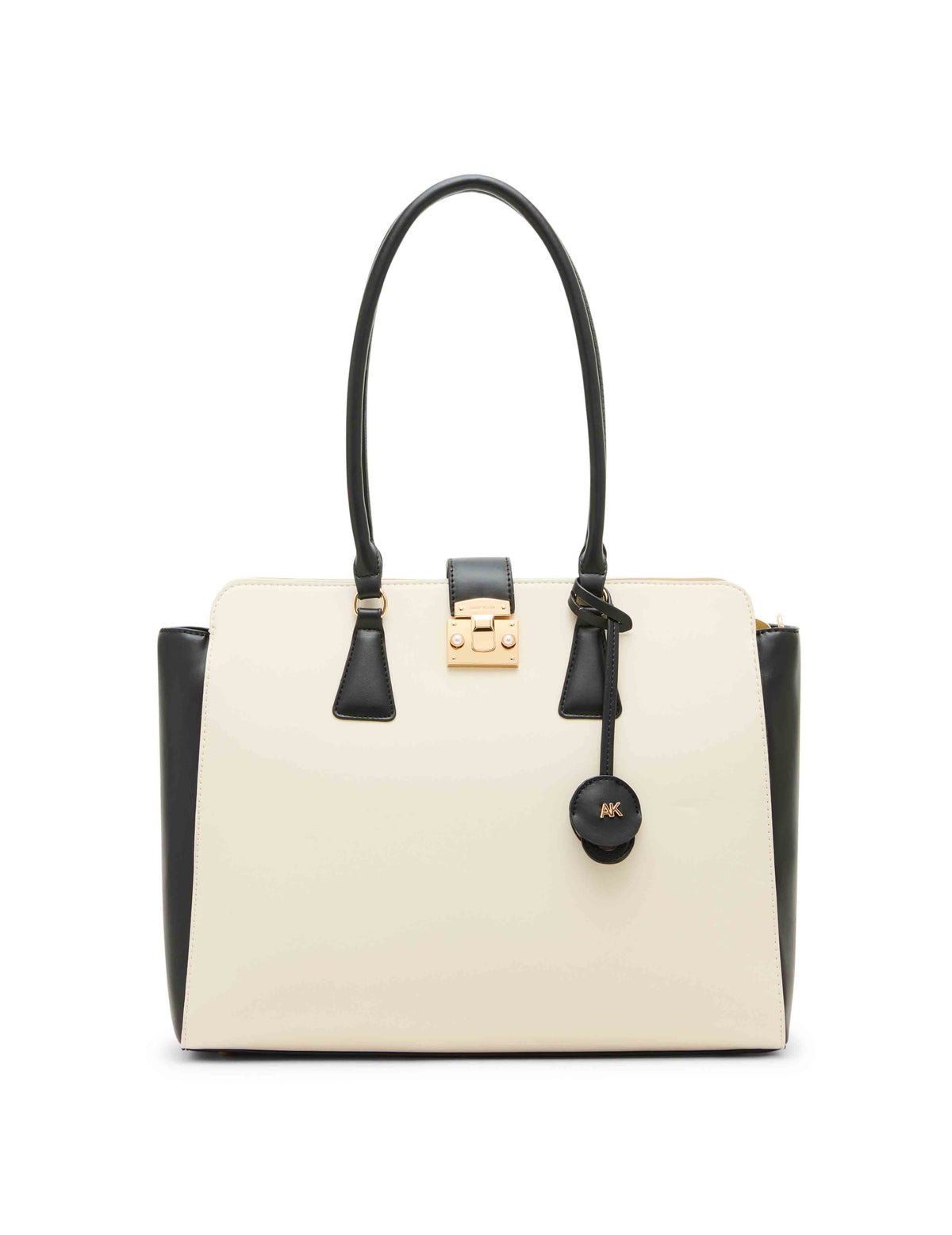 Anne Klein Parchment/Black Work Tote With Laptop Case And Convertible Strap