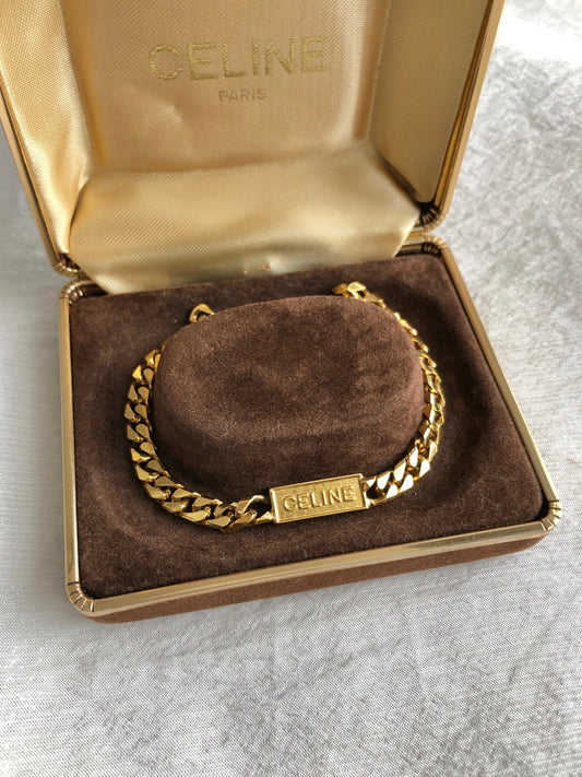 CELINE Logo Bracelet Gold Vintage yaarkp